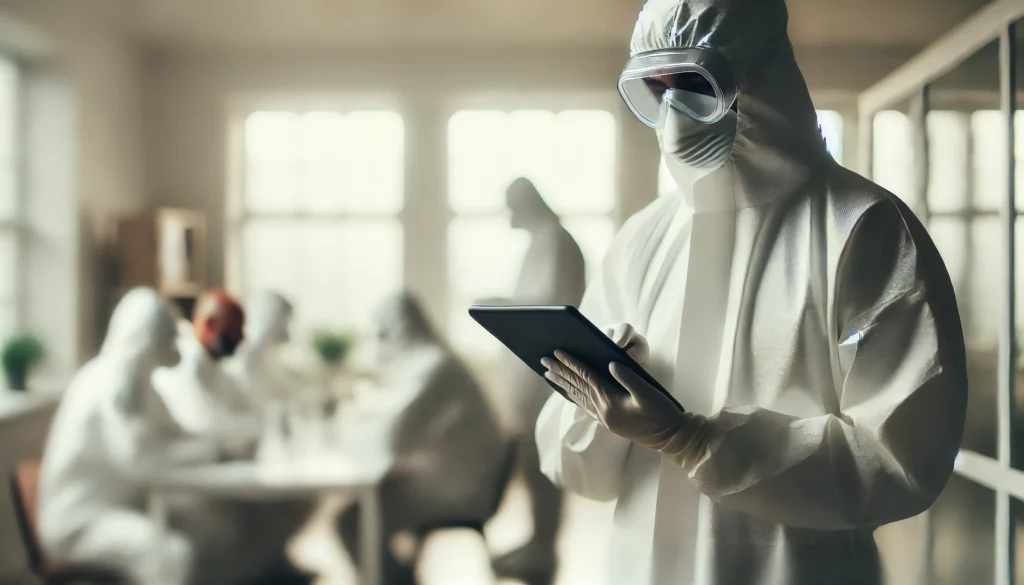 professionals wearing protective cleanup gear