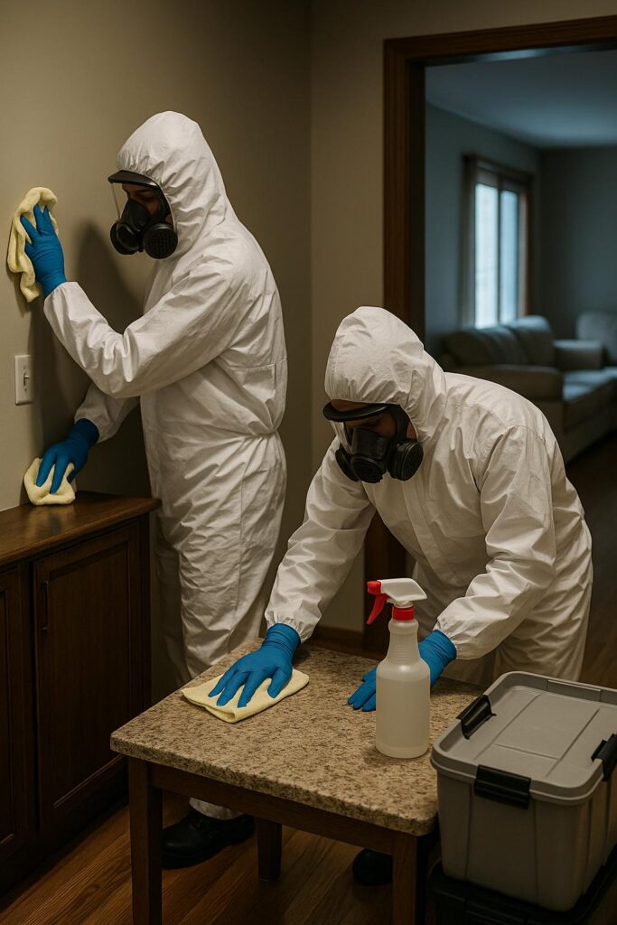Watch our trauma cleanup technicians remove biohazards during a crime scene cleanup in Waukegan IL.