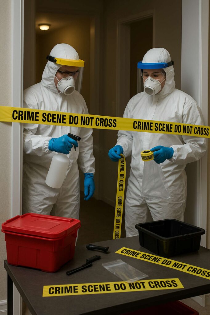 Two of our trauma cleanup technicians completing a crime scene cleanup at a customers home in Naperville IL.