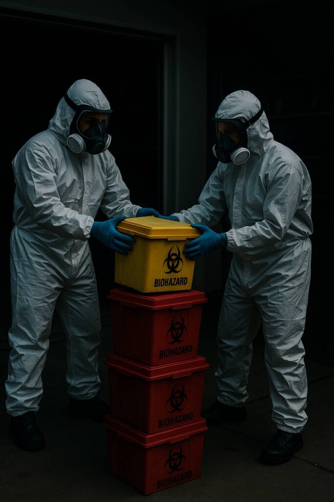 Here you see biohazard boxes removed when the crime scene cleanup was completed at our customers home in Richton Park IL.