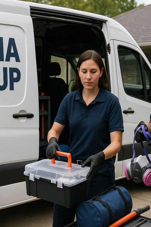 Our licensed trauma cleanup technicians with IICRC certification beginning a crime scene cleanup in Warrenville IL.