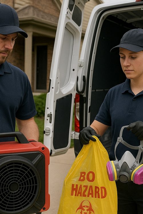 IICRC Certified trauma cleanup technicians with our company completing a crime scene cleanup in Taylorville Illinois