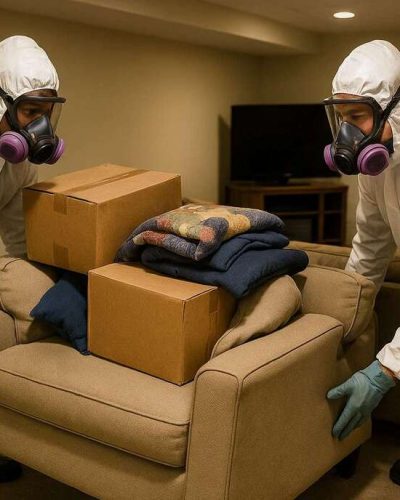 Our licensed crime scene and trauma cleanup work being completed by our employees in Roscoe IL, we were decontaminating a home after an unattended death.