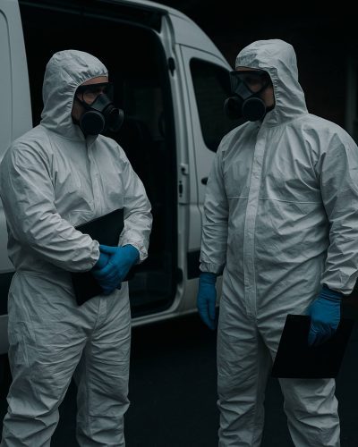 Watch as our trauma cleanup technicians leave their work van to prepare for a crime scene cleanup in Richton Park IL.