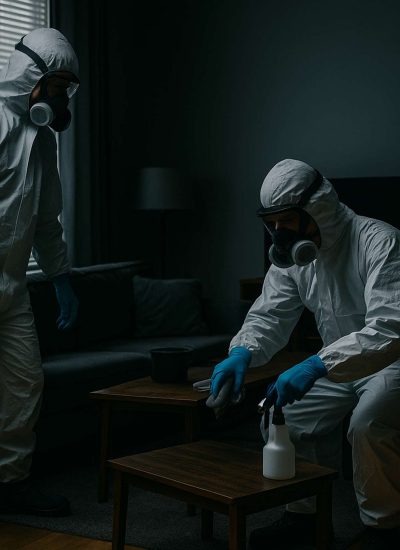 Our IICRC certified trauma cleanup technicians are seen here completing a crime scene cleanup in Pekin Illinois.